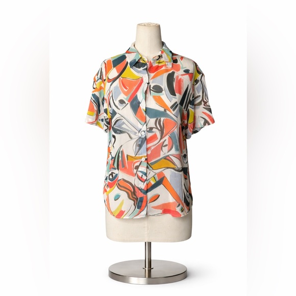 Lafayette 148 New York Tops - Lafayette 148 New York Abstract Print Silk Button Front Blouse Size M